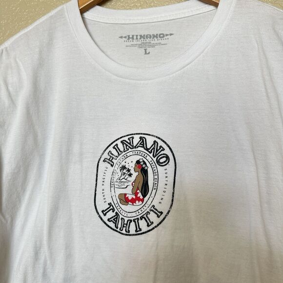 Hinano Tahiti Shirt Large White Beer Surf Hawaii Dream Island 100% Cotton - Picture 2 of 5